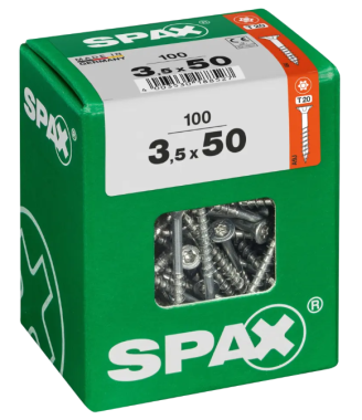 SPAX Universalschraube, 3,5 x 50 mm, 100 Stück, Teilgewinde, Senkkopf, T-STAR plus T20, 4CUT, WIROX, 4191010350517